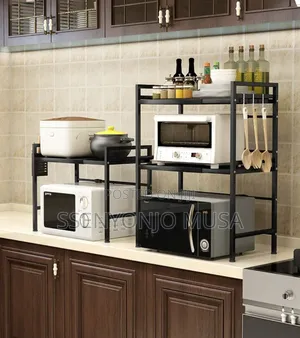 3-tier Microwave Oven Rack With Adjustable Shelf Hooks