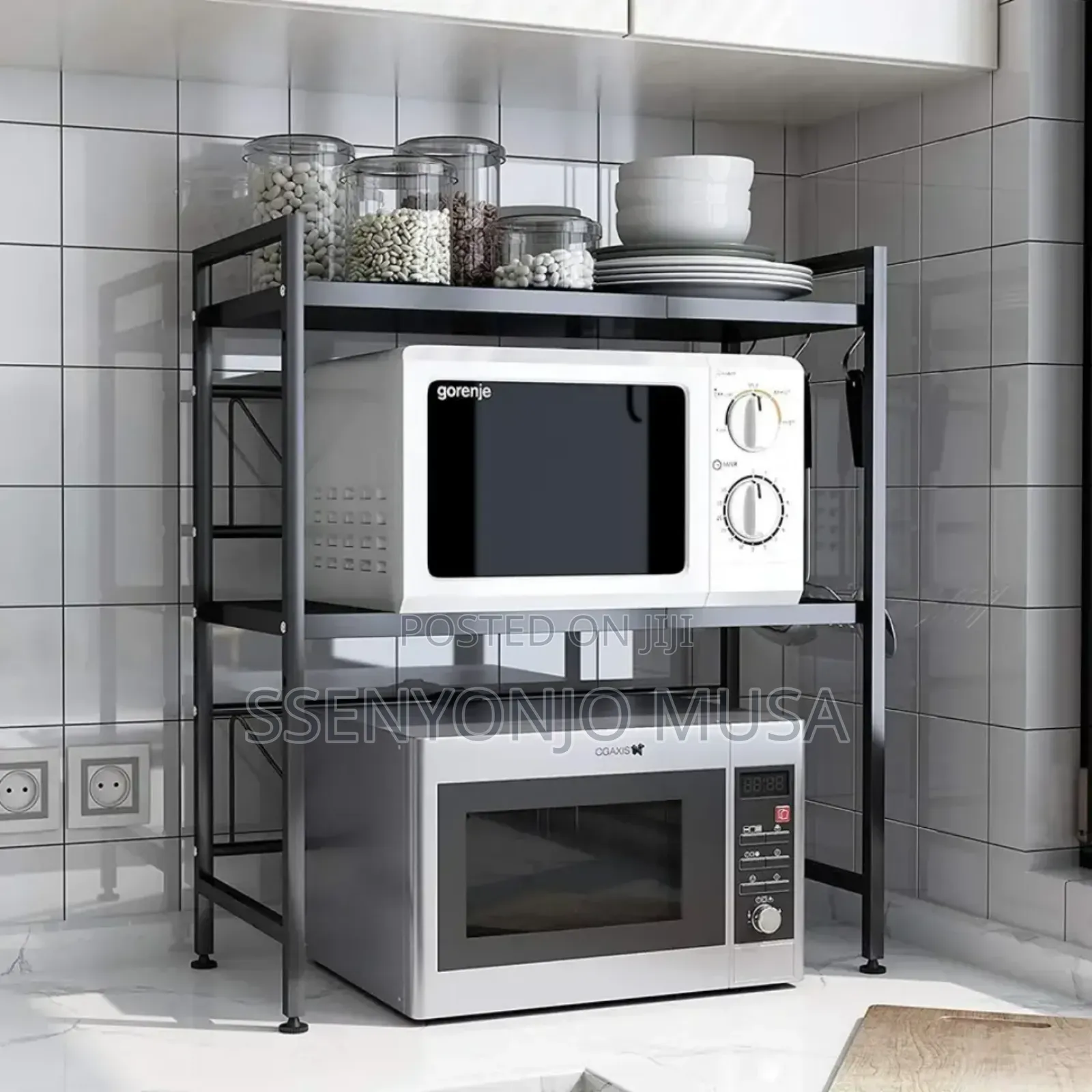 3-tier Microwave Oven Rack With Adjustable Shelf Hooks