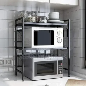 3-tier Microwave Oven Rack With Adjustable Shelf Hooks