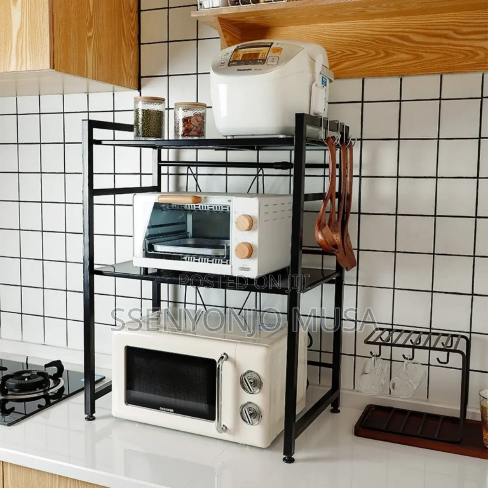 3-tier Microwave Oven Rack With Adjustable Shelf Hooks