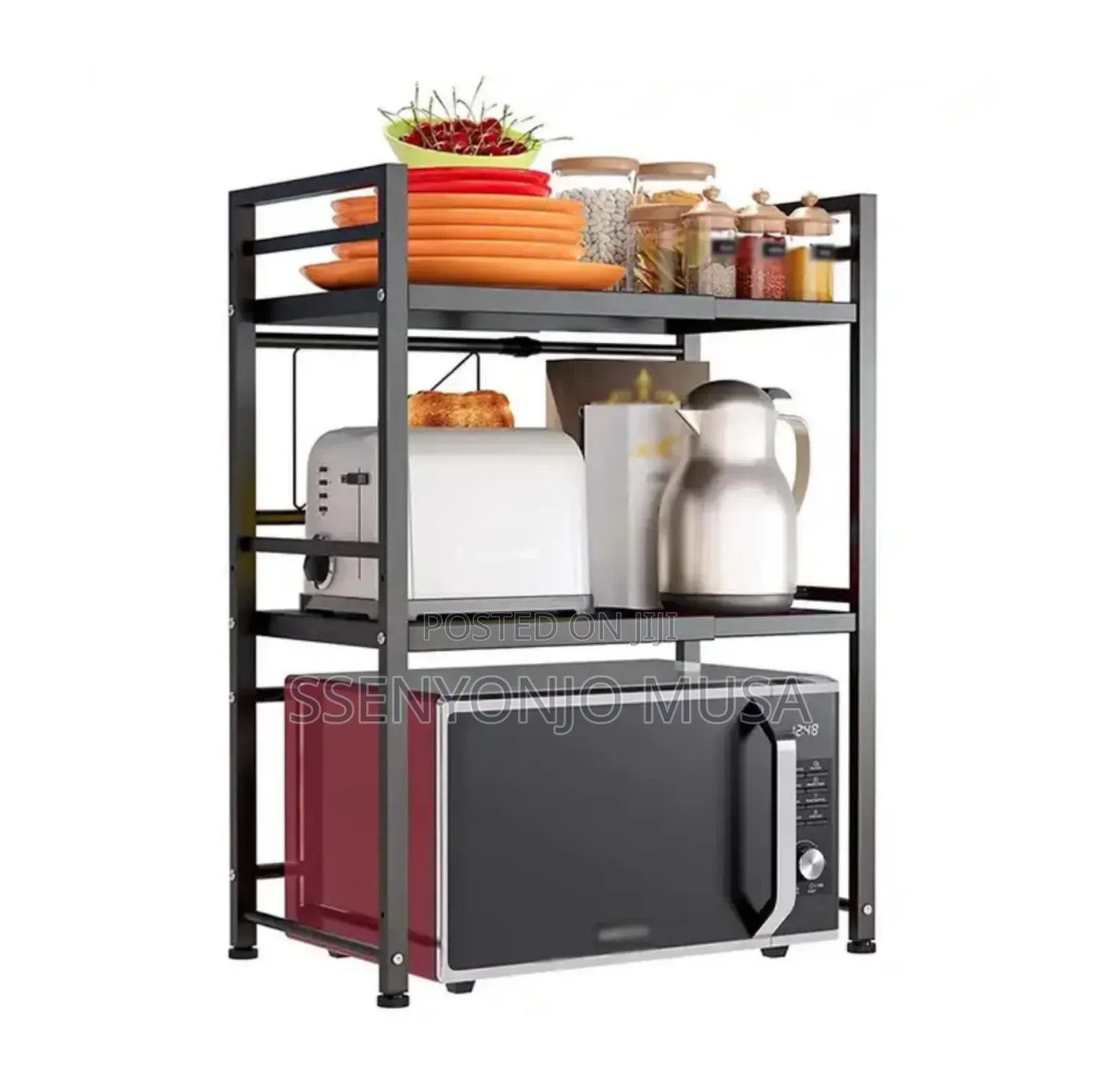 3-tier Microwave Oven Rack With Adjustable Shelf Hooks