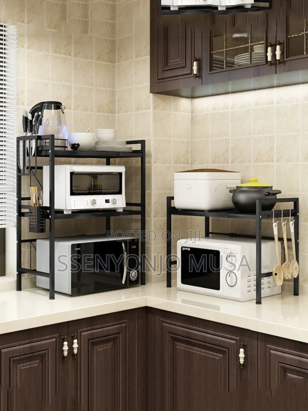 3-tier Microwave Oven Rack With Adjustable Shelf Hooks