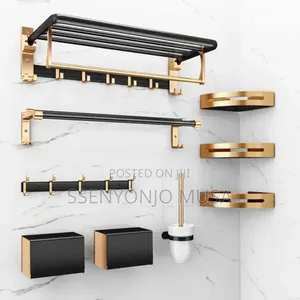 7-in-1 Wall Mounted Towel Rack With Basket Shelf - Black