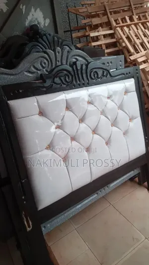 4by6 White Leather Bed With Lines on Frame