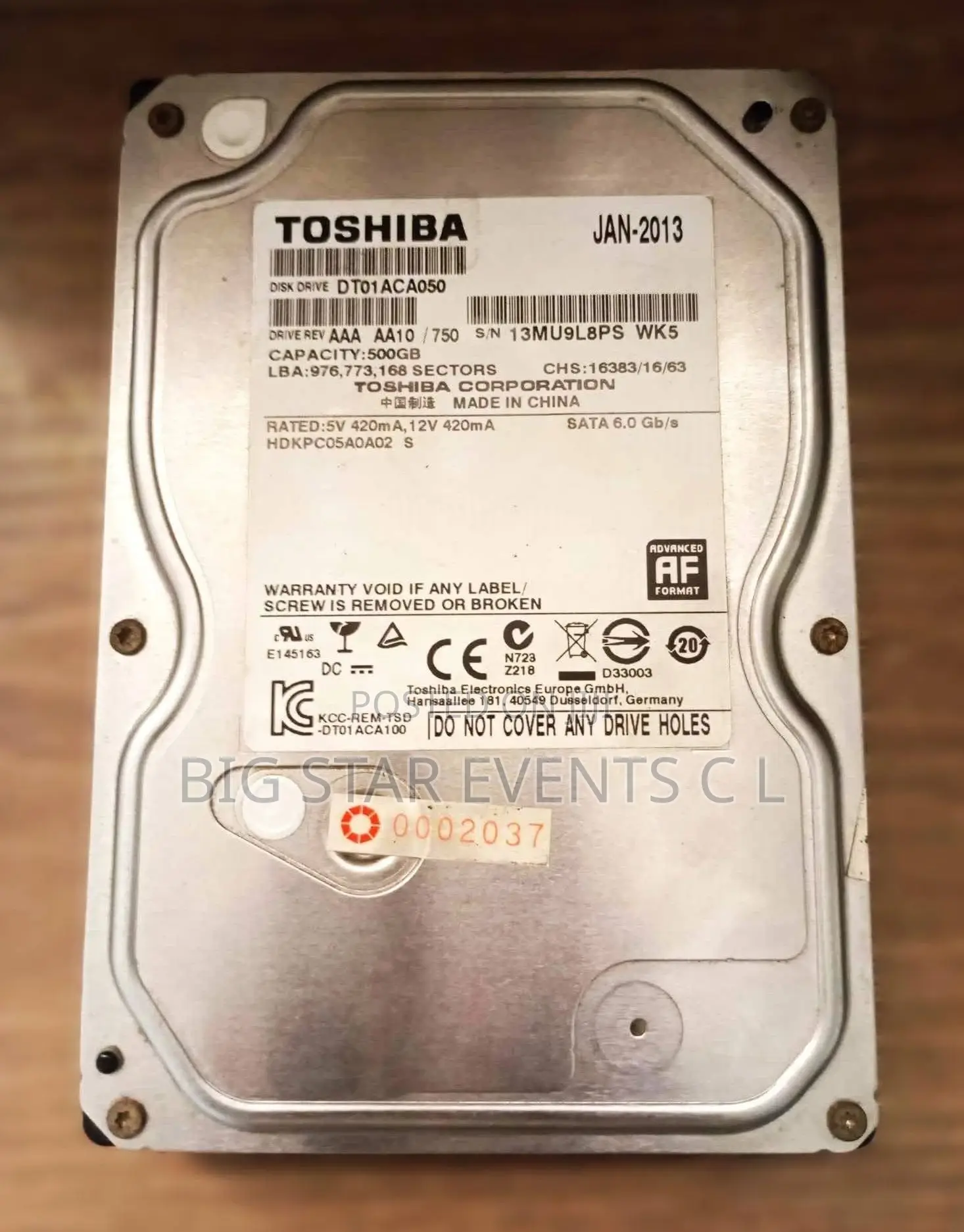 Toshiba HDD 500gb. 100% Healthy