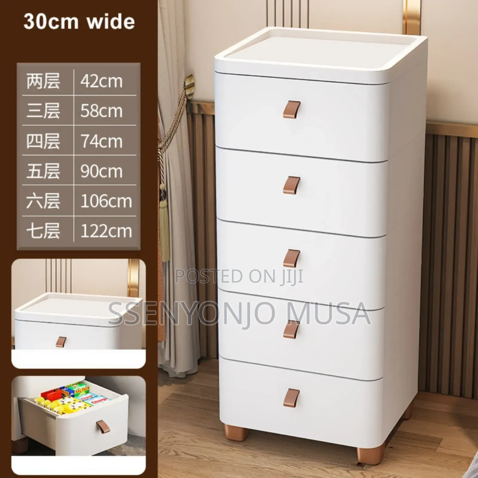 Slim Bathroom Storage - 3 Tier White Tall Vanity Unit -