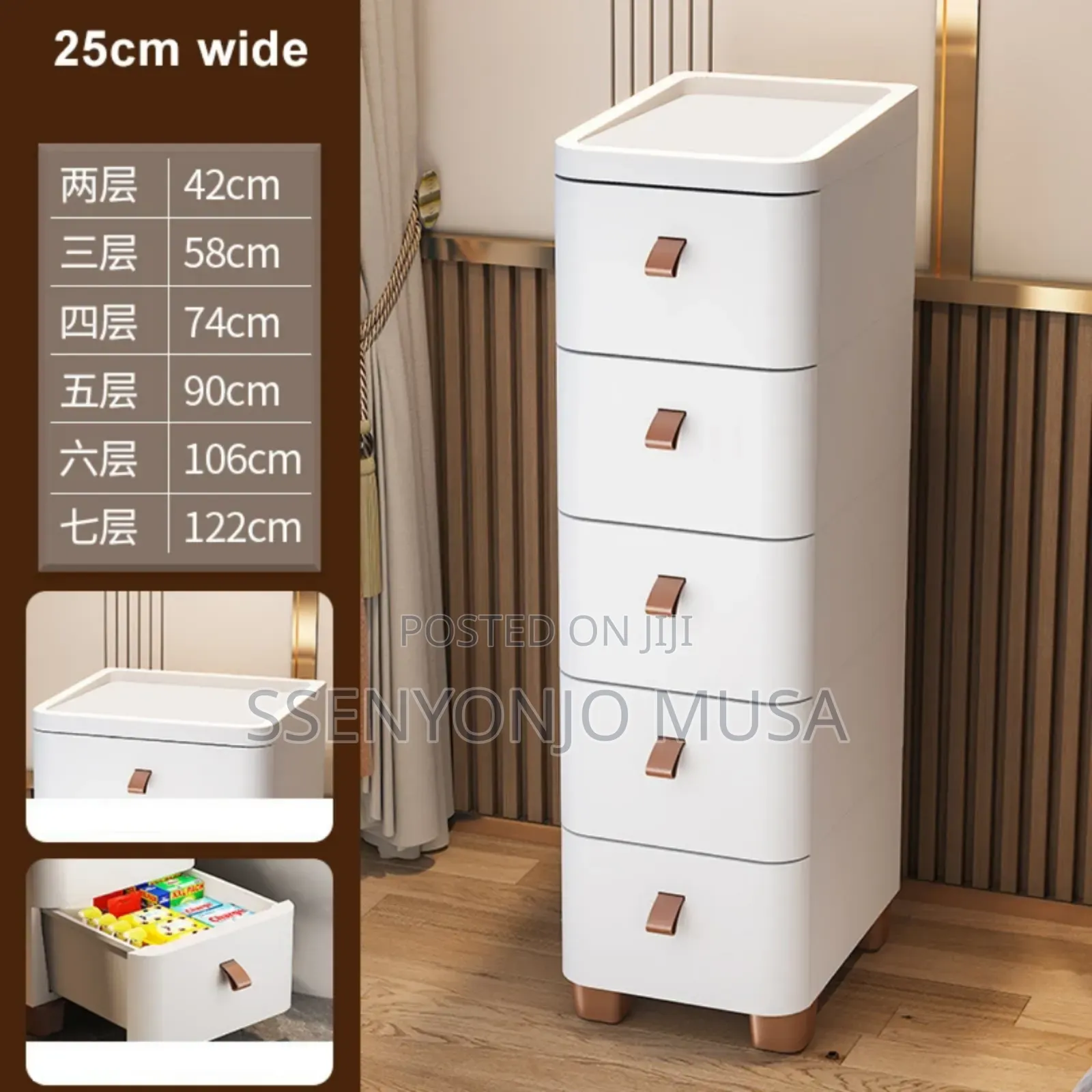 Slim Bathroom Storage - 3 Tier White Tall Vanity Unit -