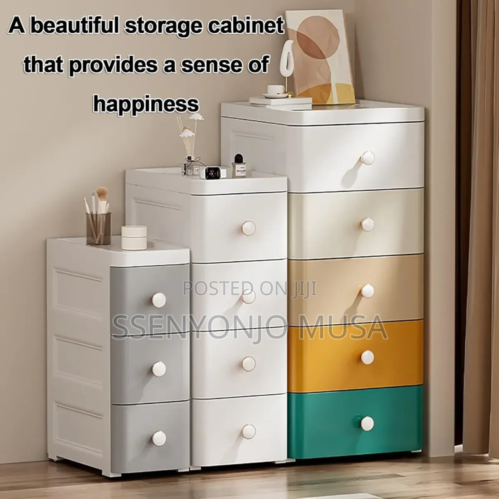 Slim Bathroom Storage - 3 Tier White Tall Vanity Unit -