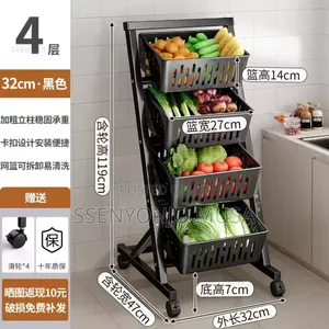3-4 Tier Fruit Vegetable Storage Display Stand With Wheels