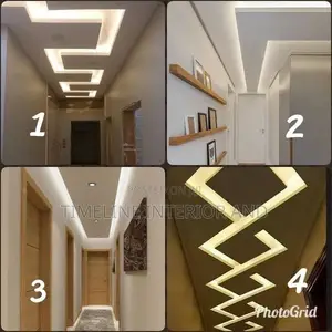 Elegant White Gypsum Board Ceiling in Corridor