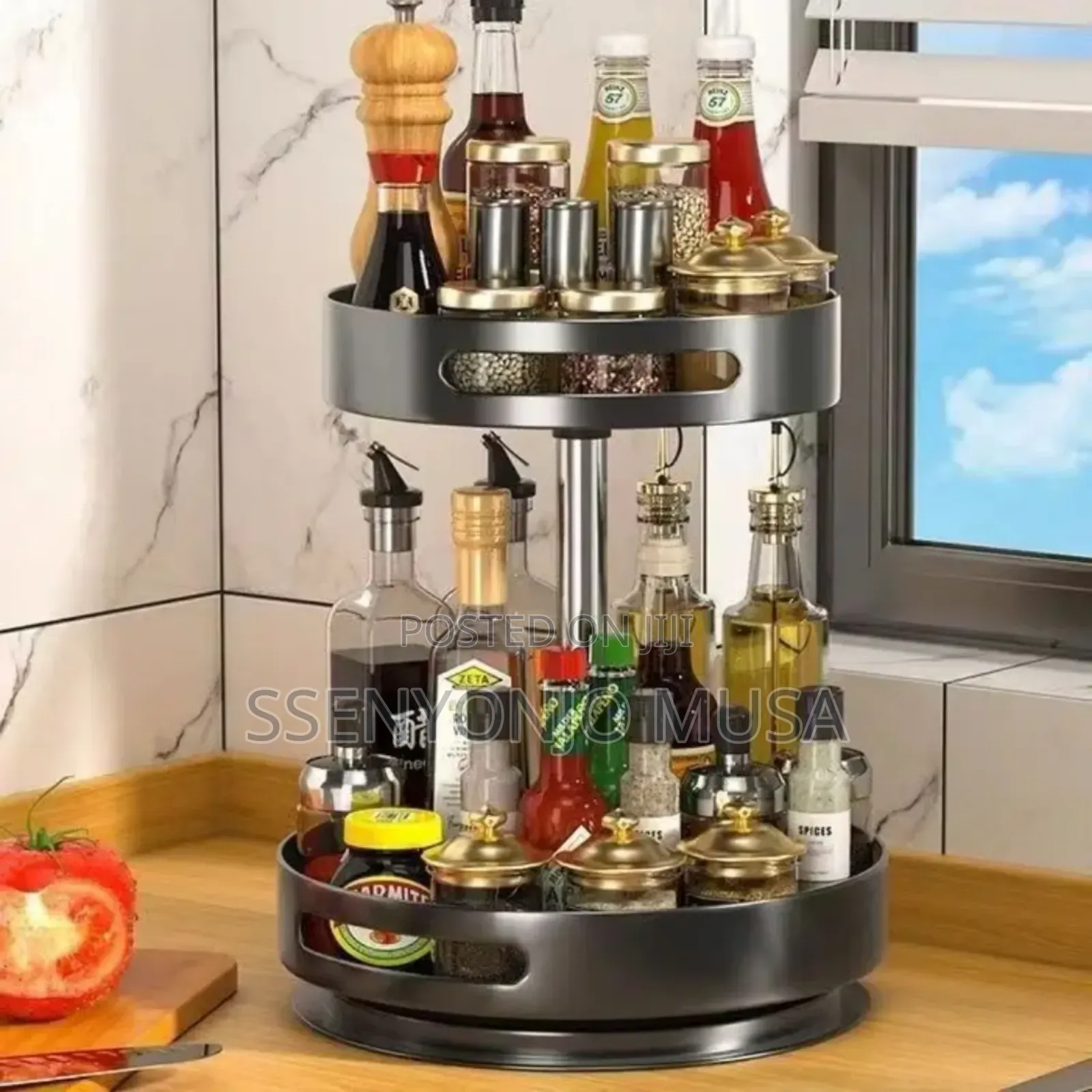 2tier 360° Rotating Kitchen Trolley Shelf-Spice Storage Rack