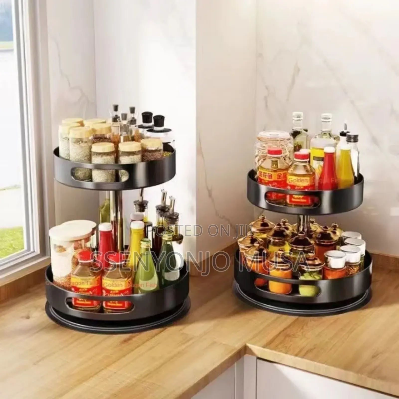 2tier 360° Rotating Kitchen Trolley Shelf-Spice Storage Rack
