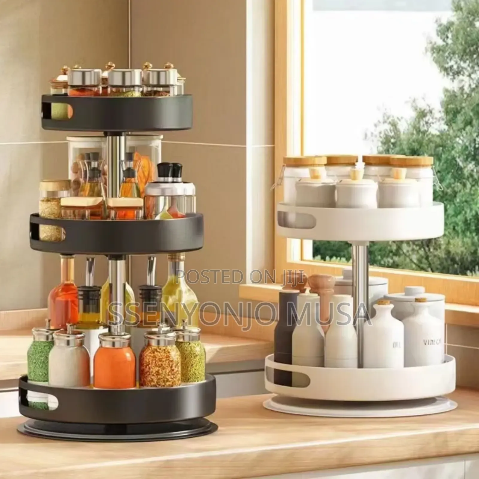 2tier 360° Rotating Kitchen Trolley Shelf-Spice Storage Rack