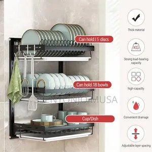 Wall Mounted Dish Drying Rack - 3 Tier Stainless Steel