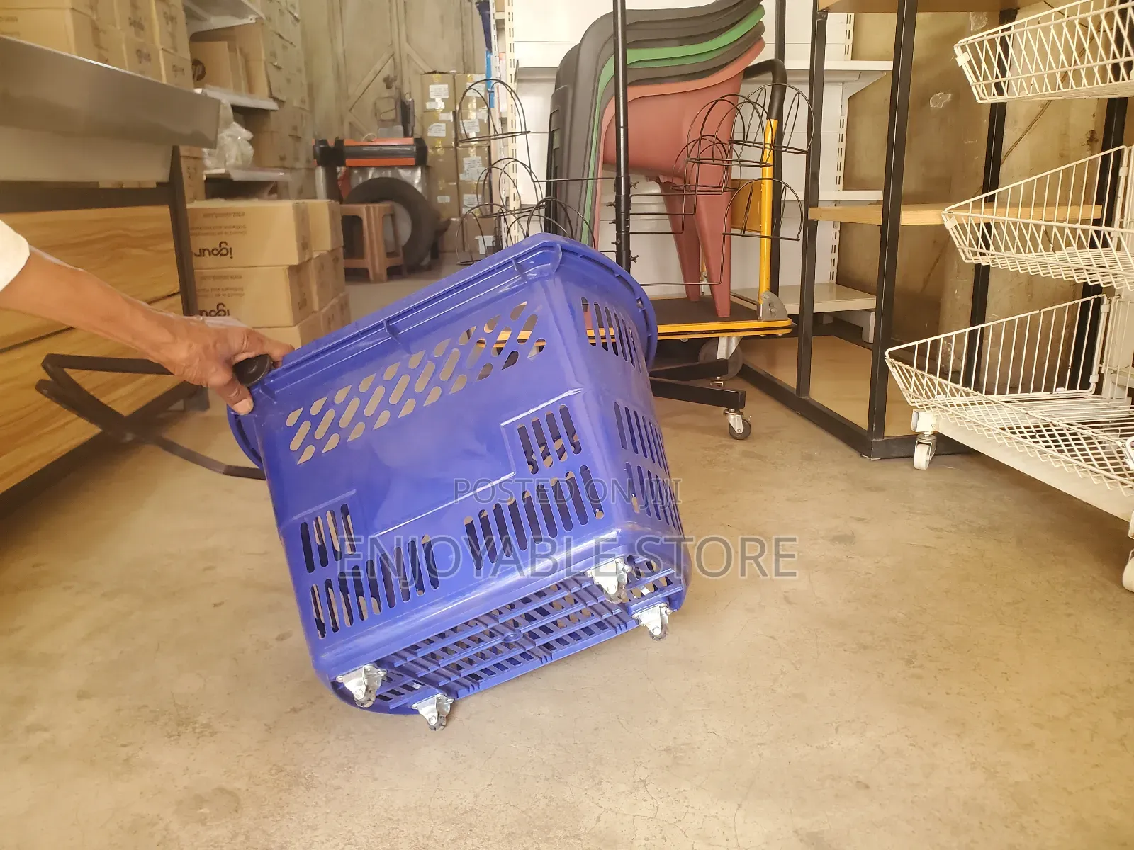 Supermarket Plastic Shopping Baskets With Wheels