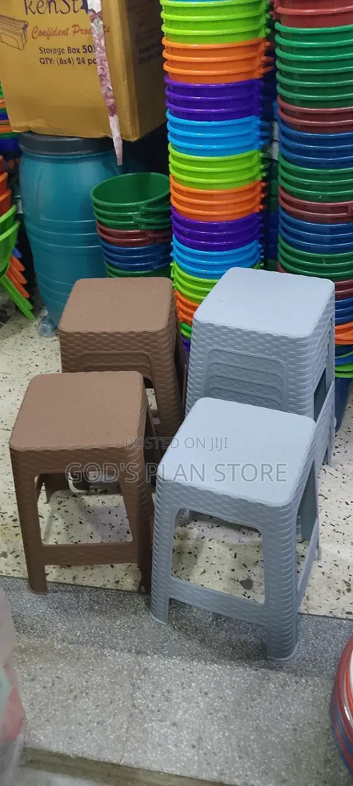Gray and Brown Plastic Stools