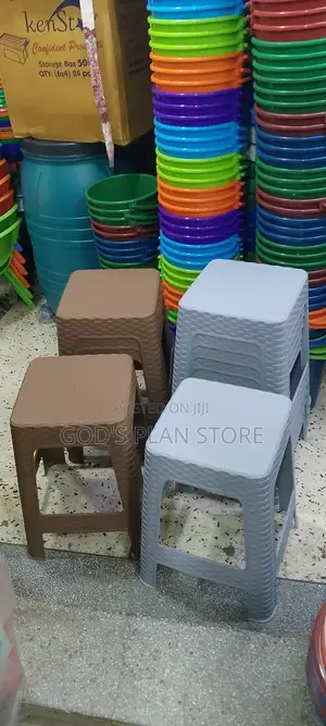 Gray and Brown Plastic Stools