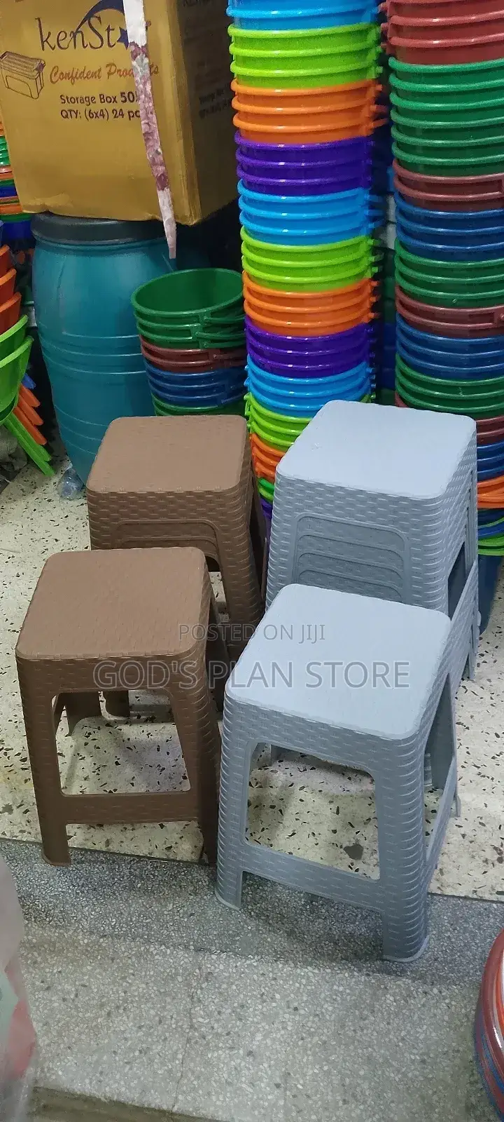 Gray and Brown Plastic Stools