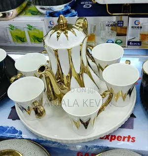 6 Piece of Ceramic Tea or Coffee Set With Gold Accents