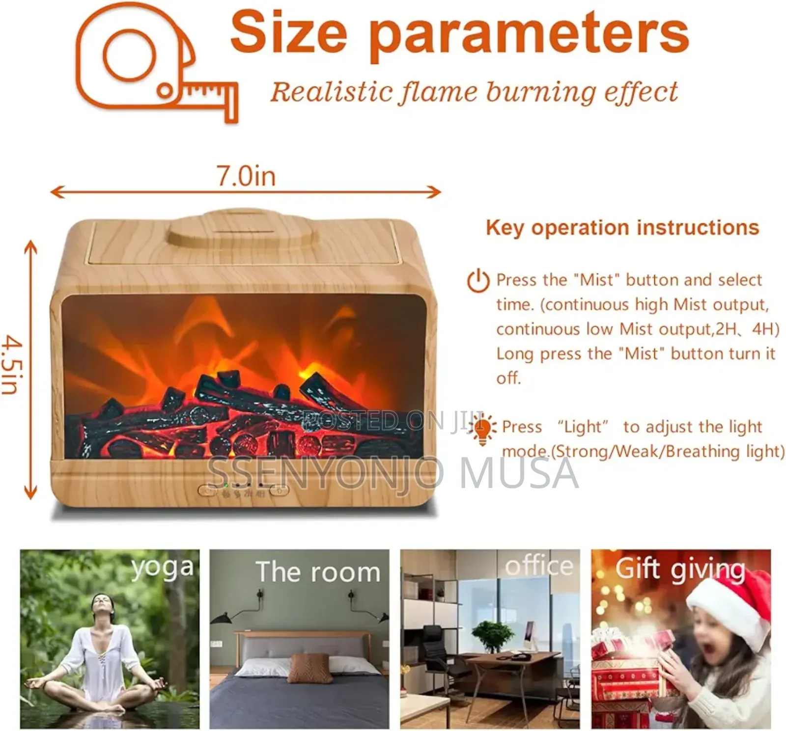 Fireplace Ultrasonic Humidifier - Essential Oil Diffuser-Flame