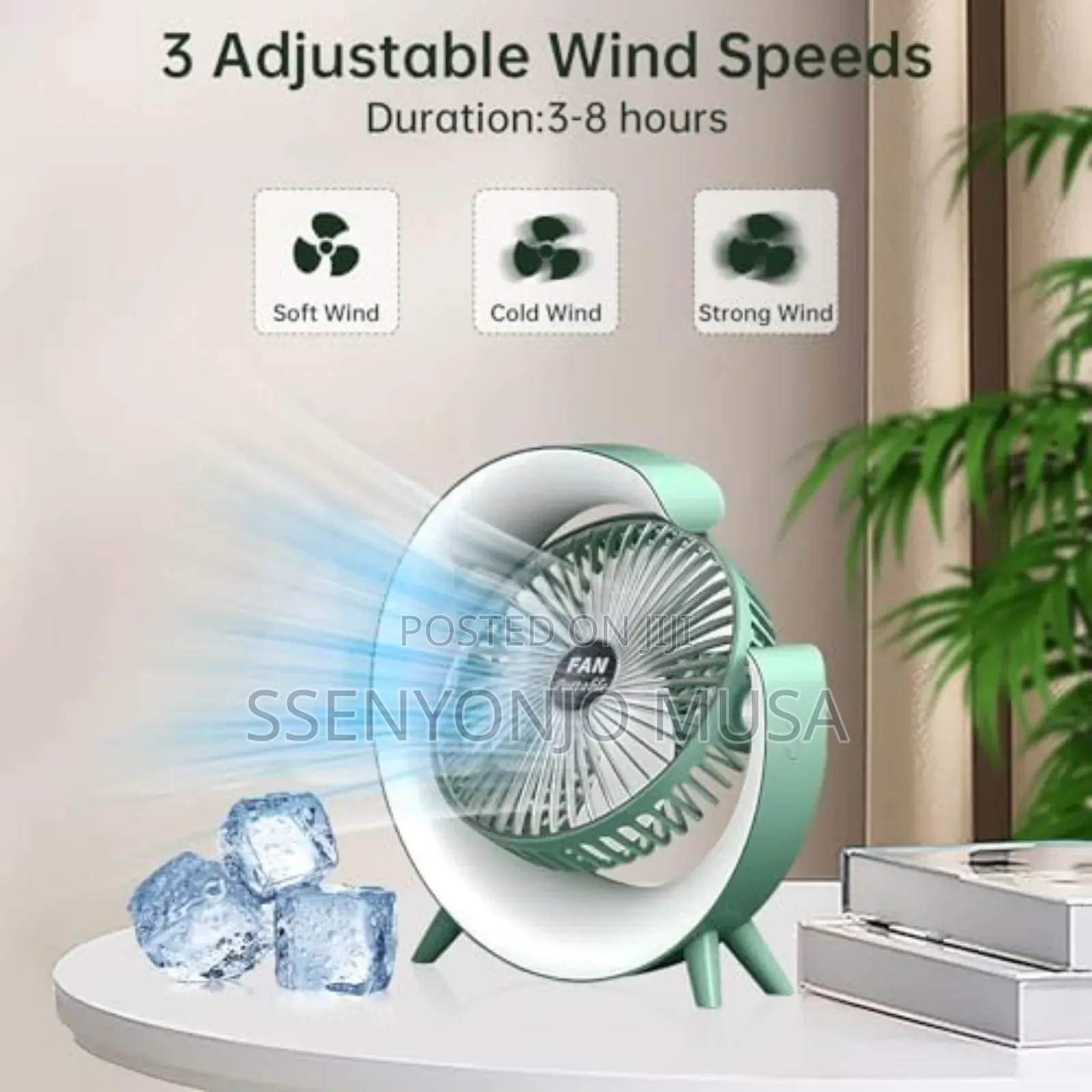Usb Desk Fan- Silent,Powerful, Rechargeable With Led Light