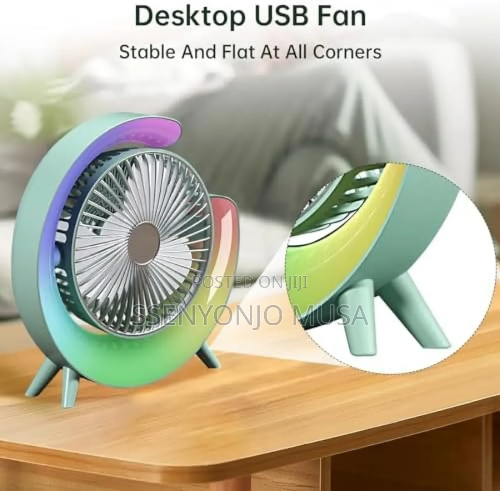Usb Desk Fan- Silent,Powerful, Rechargeable With Led Light