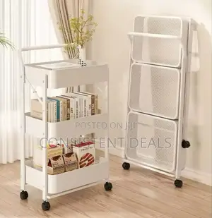 Foldable 3 Tier Metal Utility Rolling Trolley