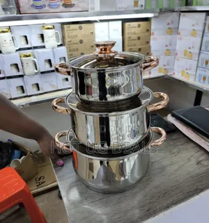 6 Pc Gold Handles Stainless Steel Saucepans Cookware Pots