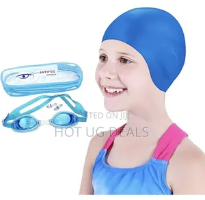 Kids Swimming Gear Set Swimming Googles And Swimming Cap - Blue