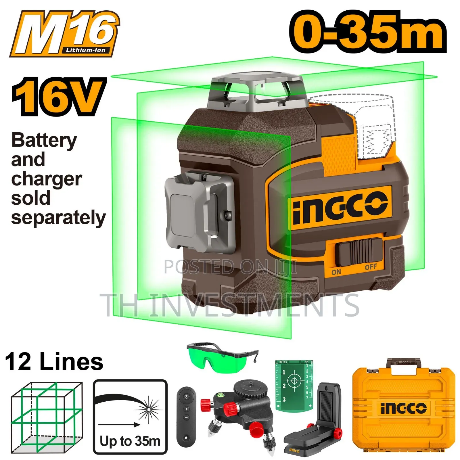 Ingco Cordless 3d Laser Level 16v With Battery and Charger