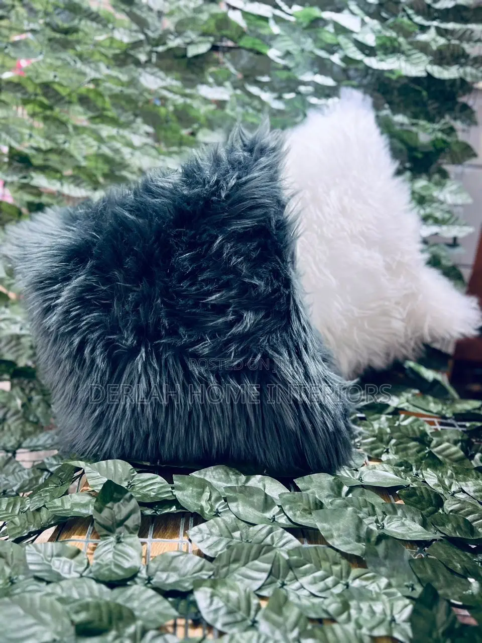 White and Dark Grey Fluffy Cushion