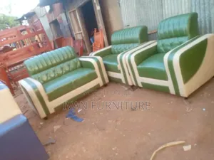 Box Shaped Sofa in Leather Green in Color