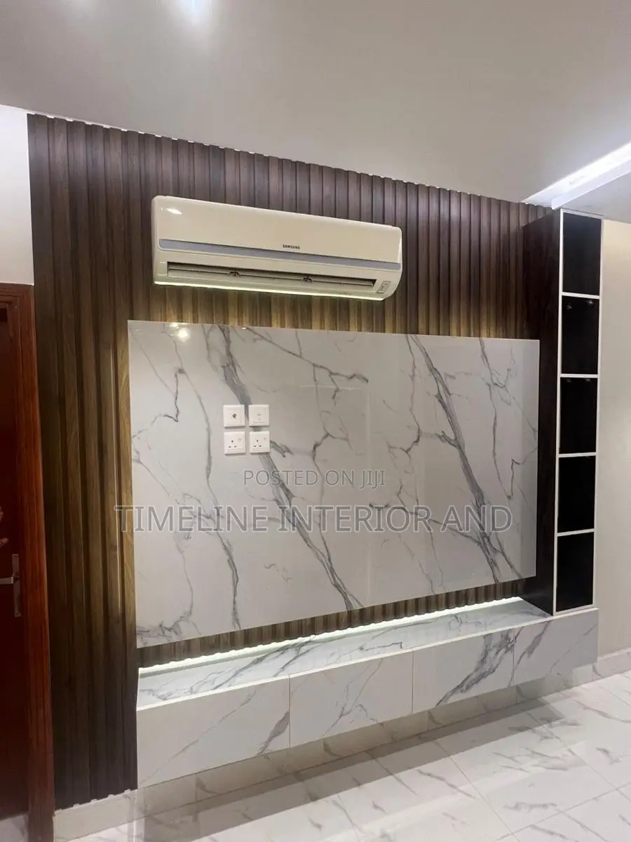 Executive Style: PVC Fluted Panels and Marble Sheets Tvunit