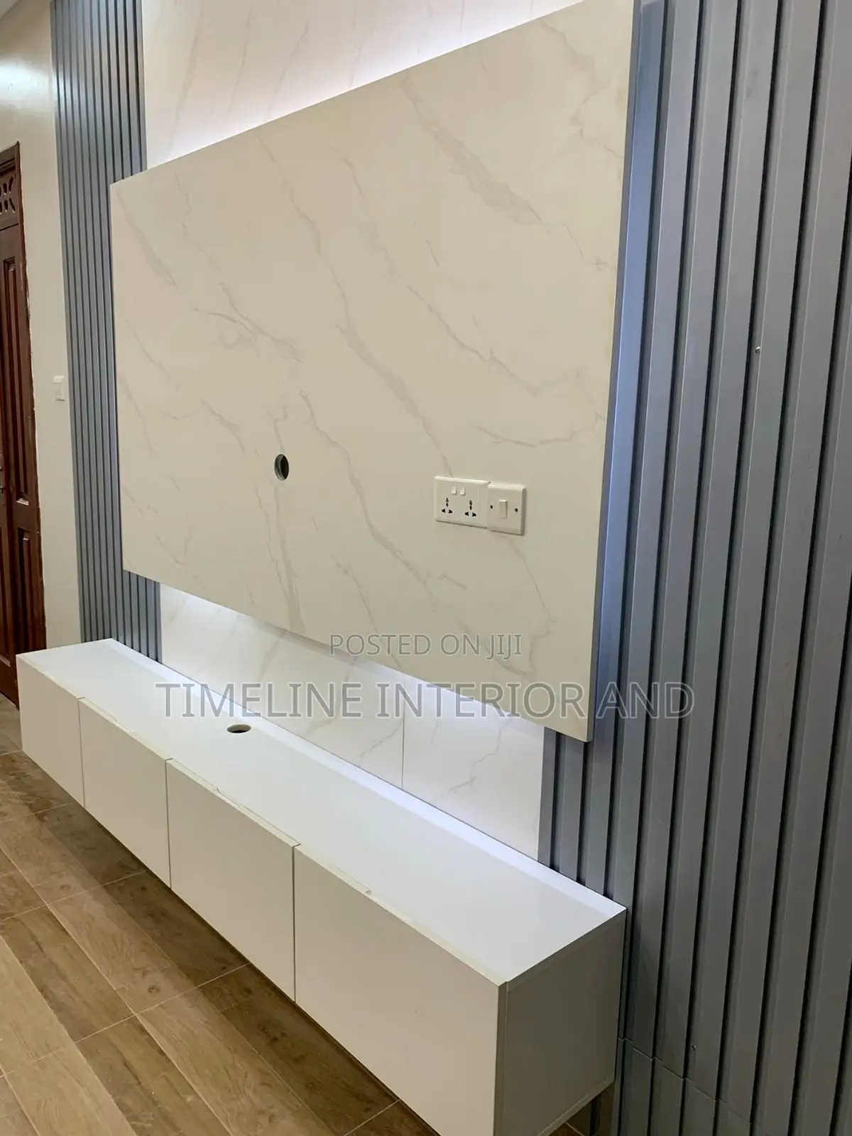 Timeless PVC Fluted Panels and Marble Sheets TV Unit