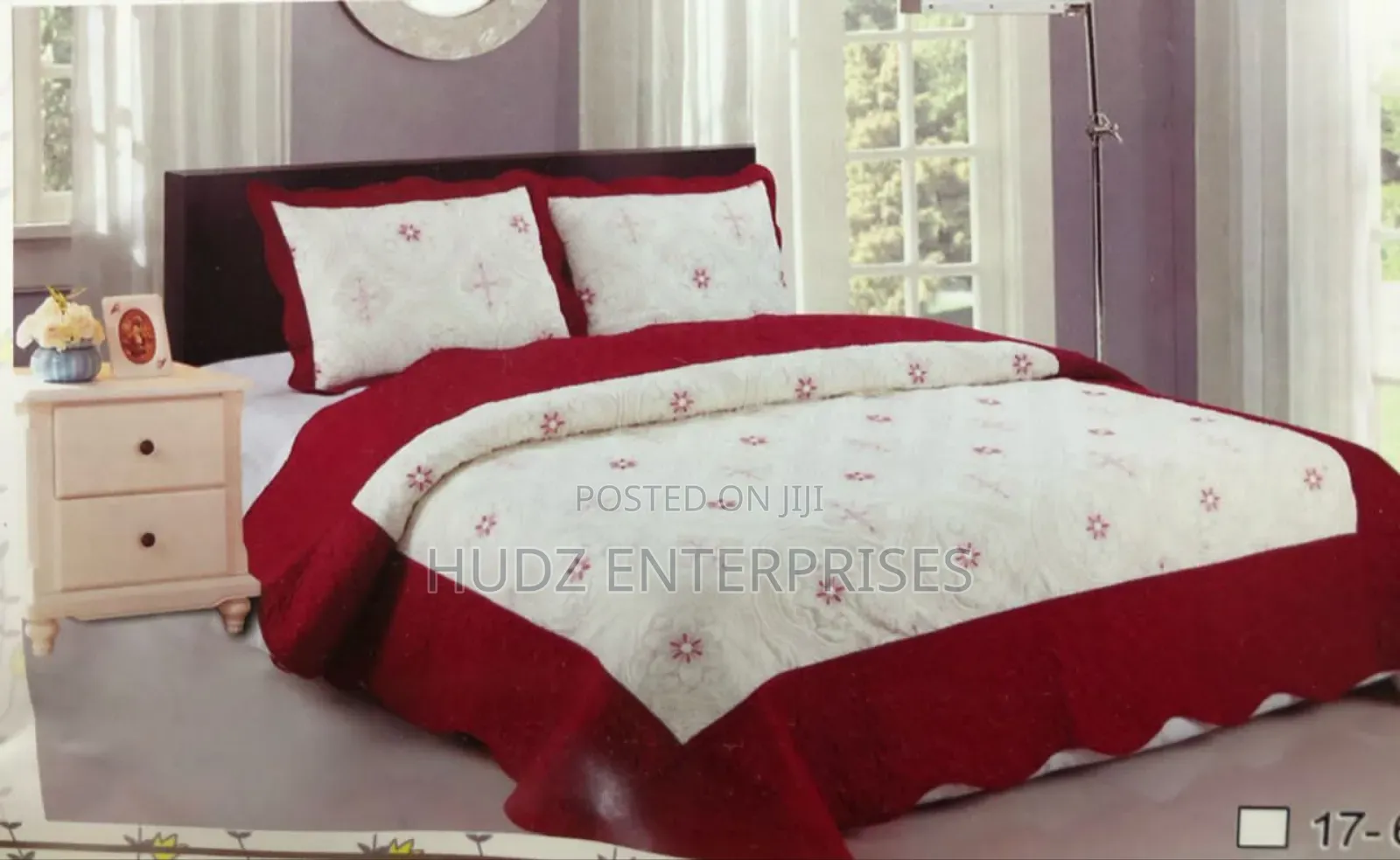 3pc Bedspread 6x6 Red and Cream