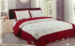 3pc Bedspread 6x6 Red and Cream