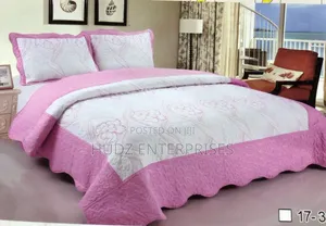 3pc Bedspread 6x6 Pink /Off White