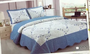 3pc Bedspread 6x6 Light Blue and Cream White