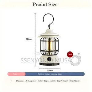 Retro Camping Lantern - Rechargeable, Portable, Waterproof