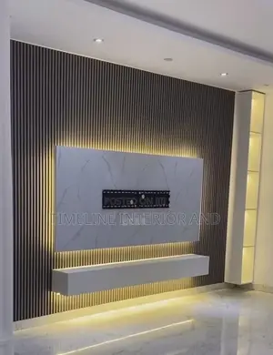 Geometric Panels and Marble Sheet TV Unit