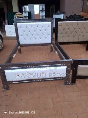 4x6 White Leather Bed With 6 Lines Design on Back Frame