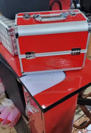 Professional Make Up Box- Red Silver With Makeup Sets