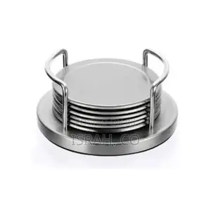 Set of 6 Stainlesssteel Round Coasters With Holder Sponge