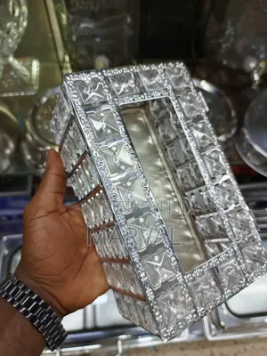 High Quality Rectangular Beaded Metal Silver Tissue Box