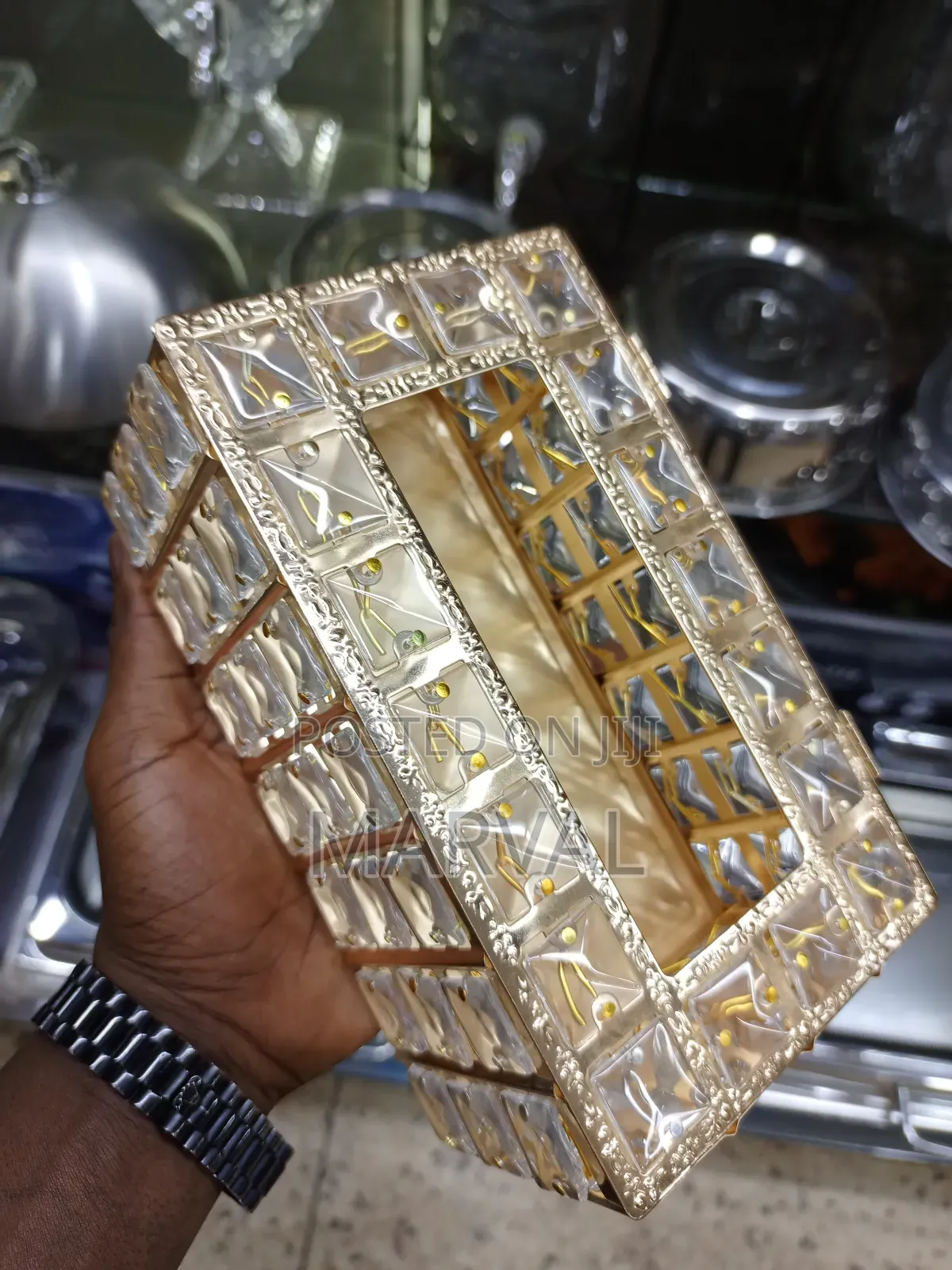 High Quality Rectangular Beaded Metal Silver Tissue Box