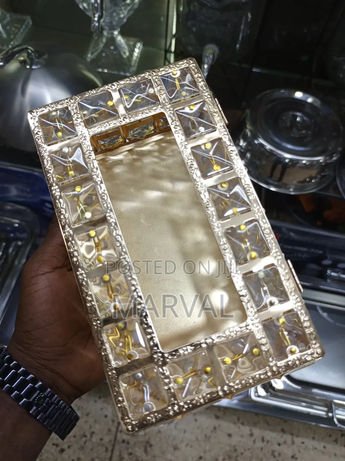 High Quality Rectangular Beaded Metal Silver Tissue Box