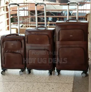 Set of 3pcs of Leather Travel Suitcase - Brown