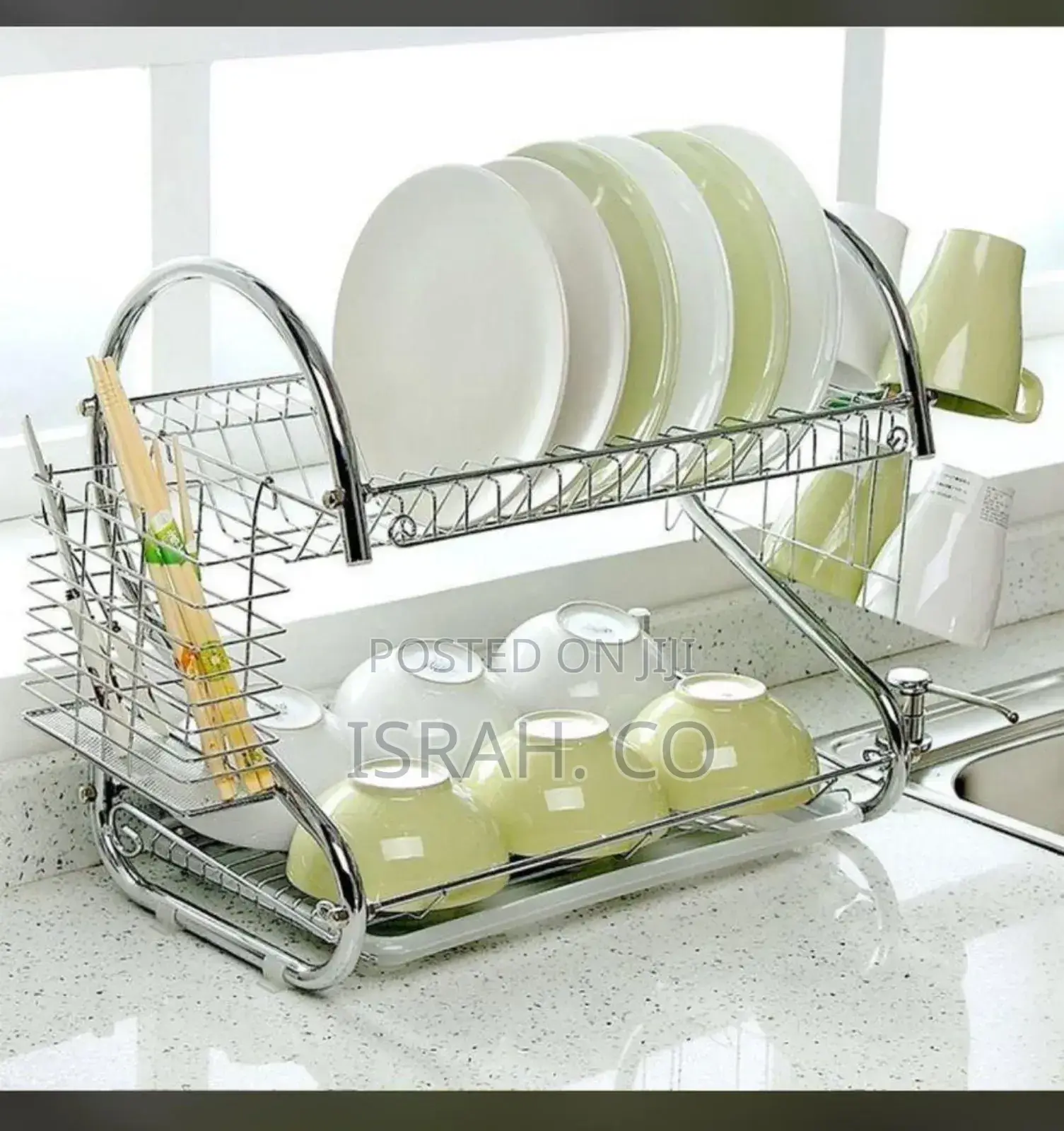 2 Layer Dish Rack Drainer for Cutlery and Utensils-