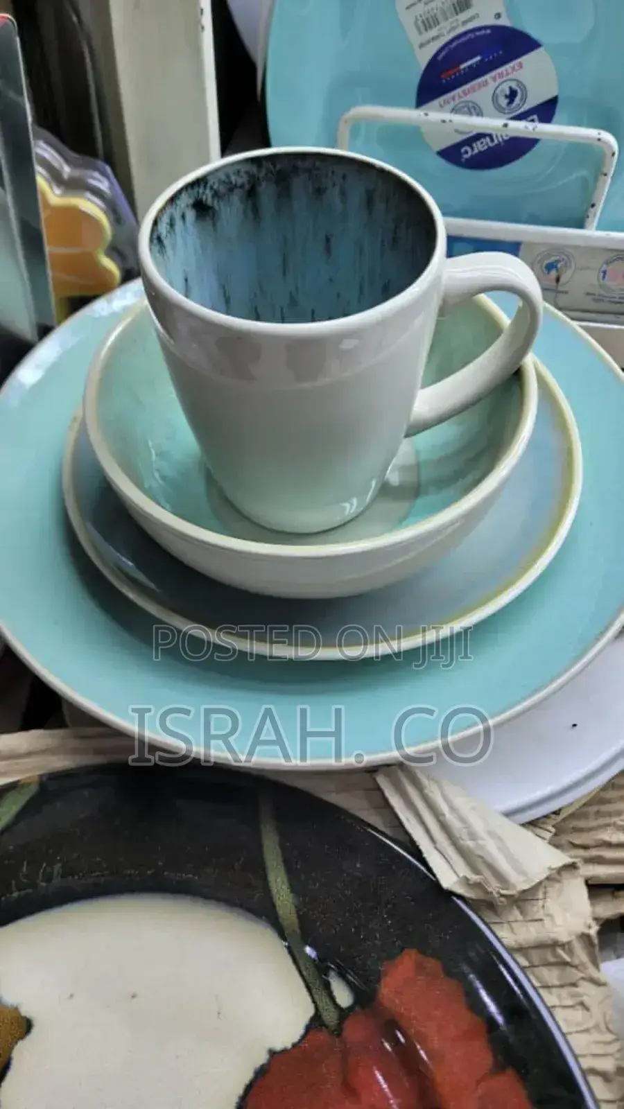 18 Pieces Ceramic Bowls Side Plates and Dinner Plates-Blue
