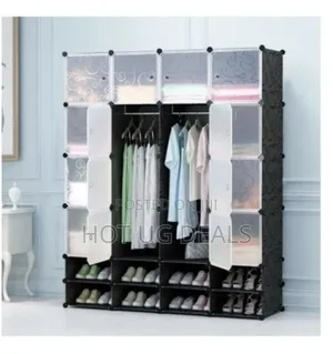 4 Column Plastic Frame Portable Wardrobe With Shoe Rack Row